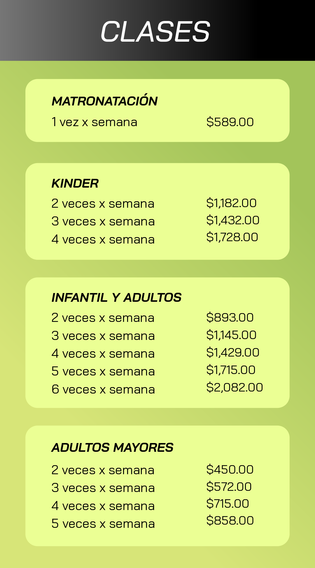 Tarifario de Clases 2026